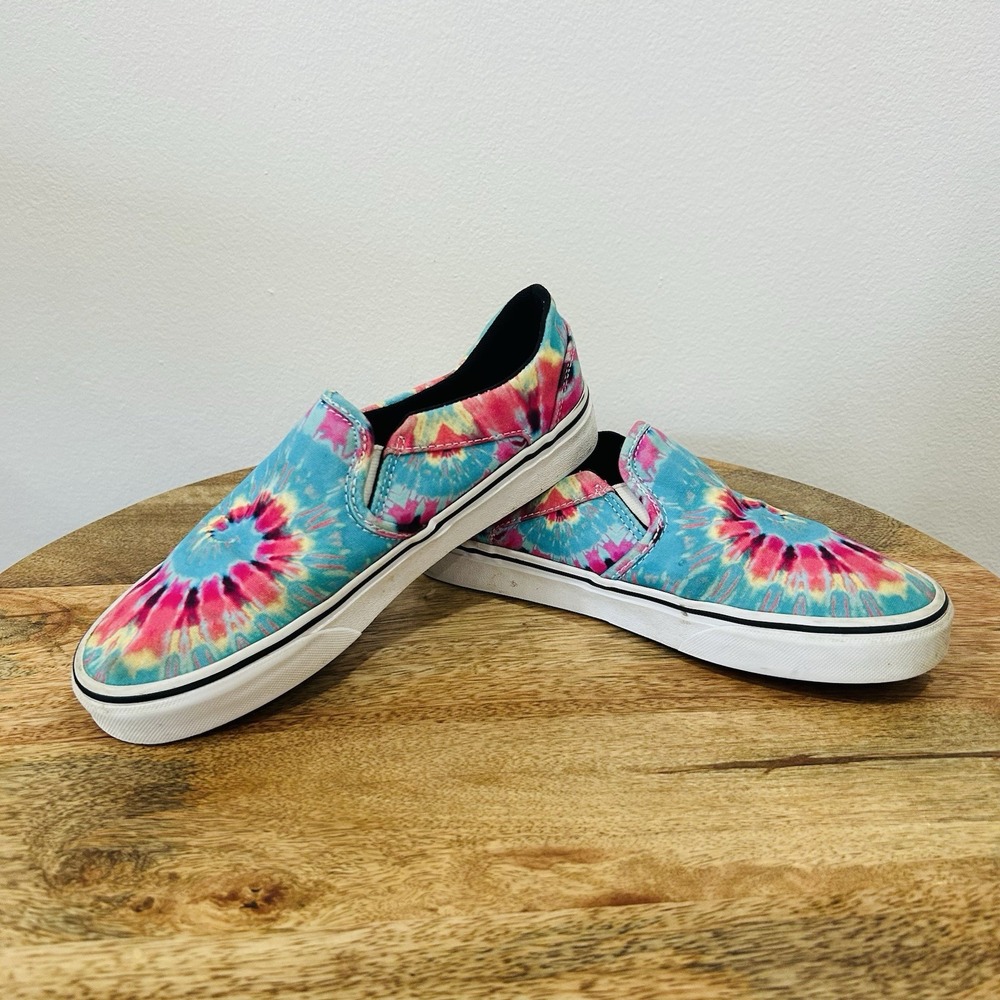 Vans Asher Slip-On Sneaker Women's 7.5 Canvas Rainbow Tie Dye Multicolor Euro 38